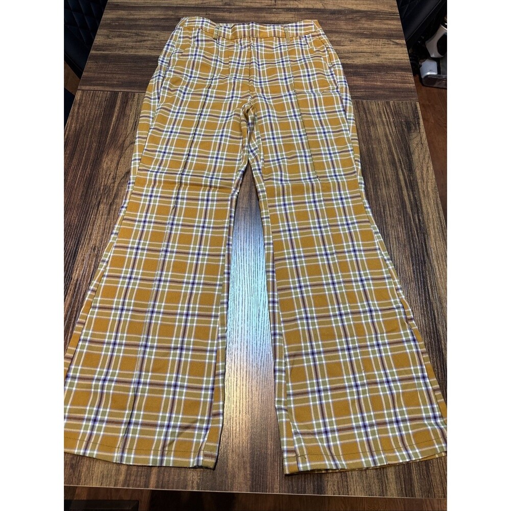 Urban Outfitters Isabella Plaid Flare Pant Mustard Yellow Size 8 EUC